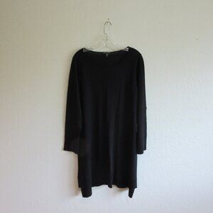 EILEEN FISHER Black Oversized Relaxed Long Sleeve L Pullover Wool Knit Dress